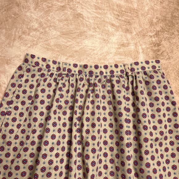Vintage 70s Floral Polka Dot Print Midi Skirt Tan A Line Boho Retro Mod Hippie - Picture 4 of 7